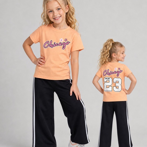 Chicago Orange and Black Set - Girl (Side Stripe Pants)