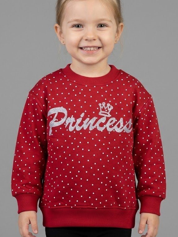 Princess Polka Dot Sweatshirt Red - Girl (Silver Glitter Text)