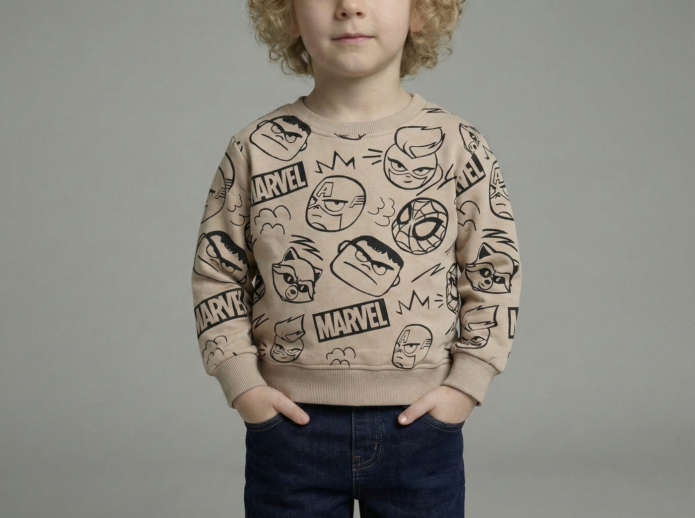 Marvel Sketch Sweatshirt Beige - Boy (All Over Line Art)-08
