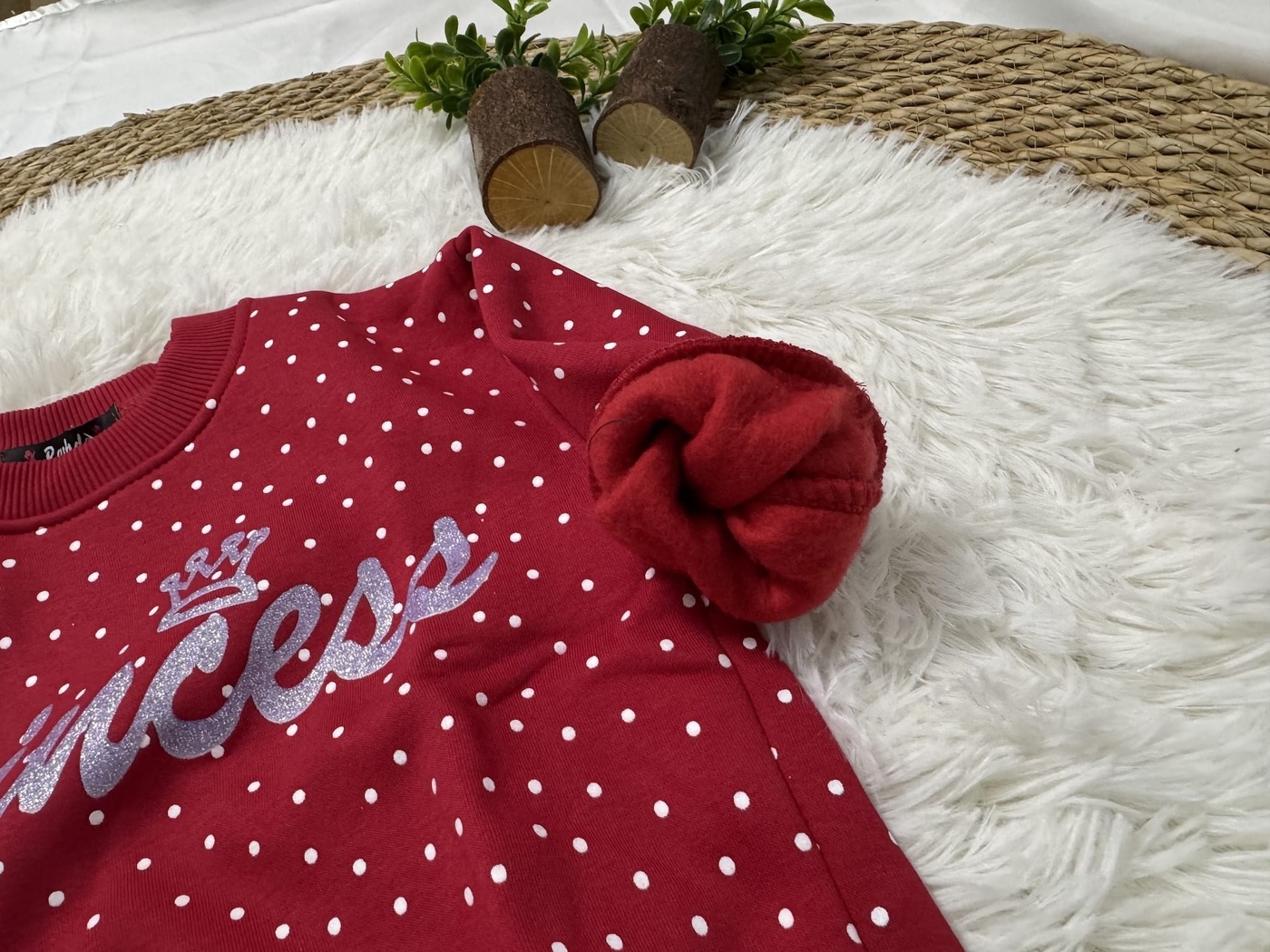 Princess Polka Dot Sweatshirt Red - Girl (Silver Glitter Text)-02
