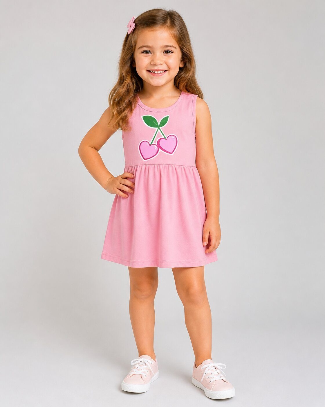 Brand Cherry Pink Dress - Girl (Front Cherry Graphic)-02