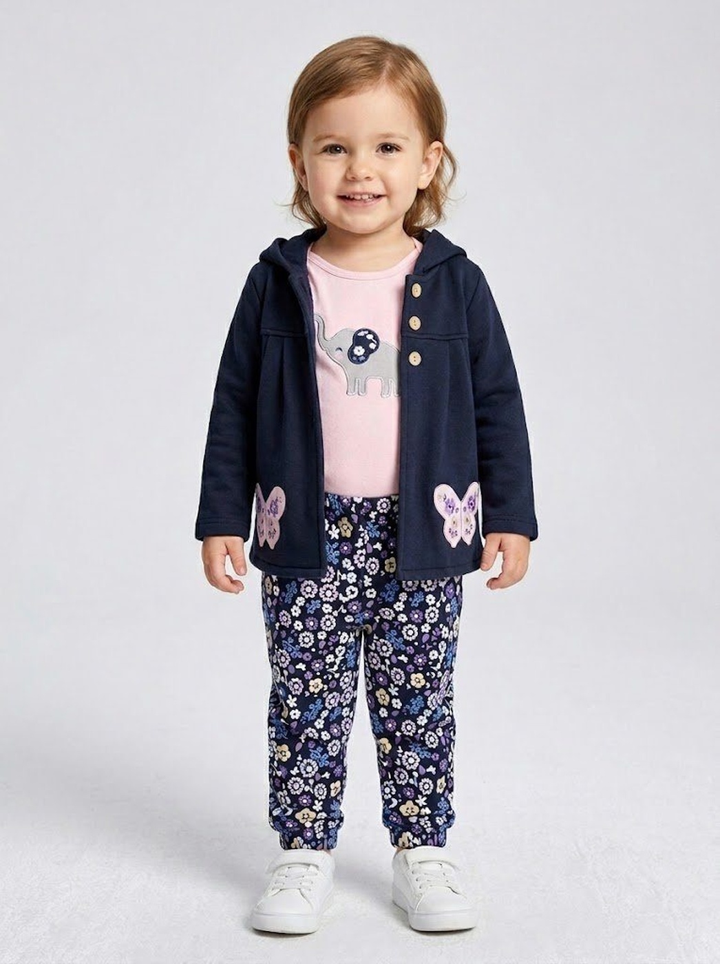 Navy Butterfly 3-Piece Set - Baby Girl (Elephant Onesie)-24M