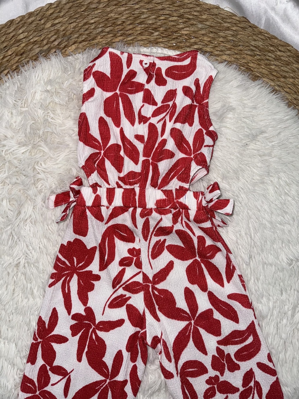 Red Floral Jumpsuit - Girl (Side Bows)-07