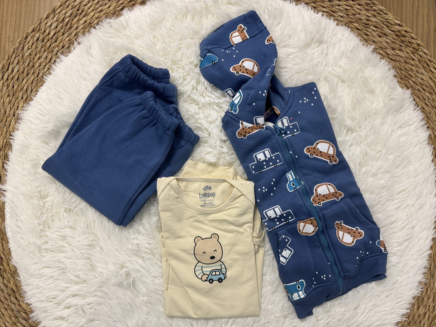 Blue Car 3-Piece Set - Baby Boy (Bear Bodysuit)-36M