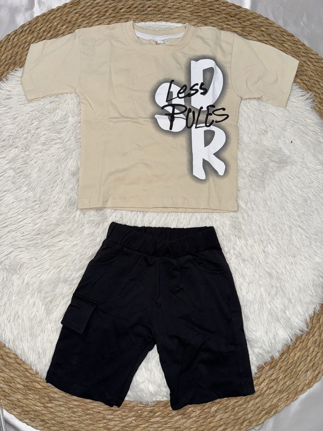 Less Rules Beige Shorts Set - Boy (Front Graphic)-03