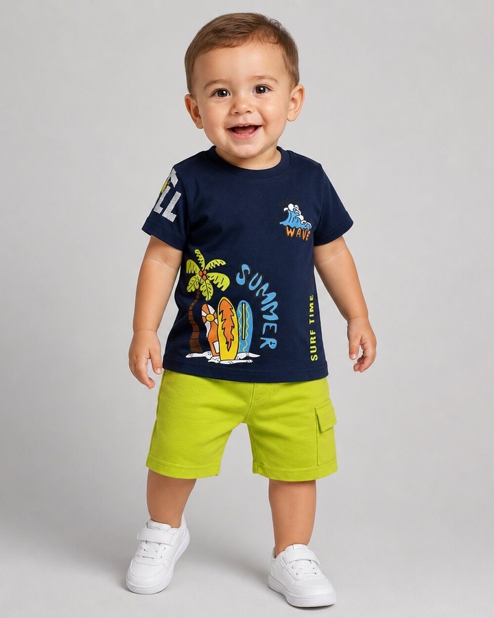 Summer Navy Shorts Set - Boy (Surf Graphic)