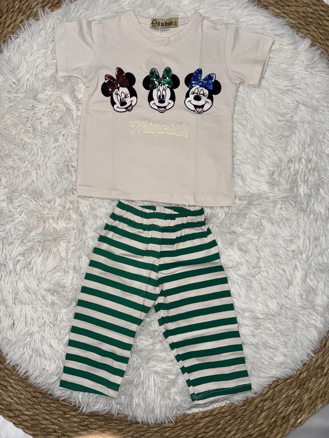 Minnie Mouse Beige Set - Girl (Striped Pants)-05