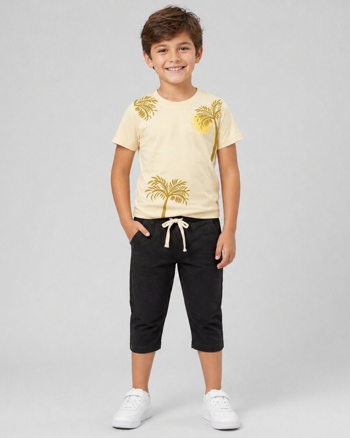 Palm Beige Pants Set - Boy (Palm Graphic)