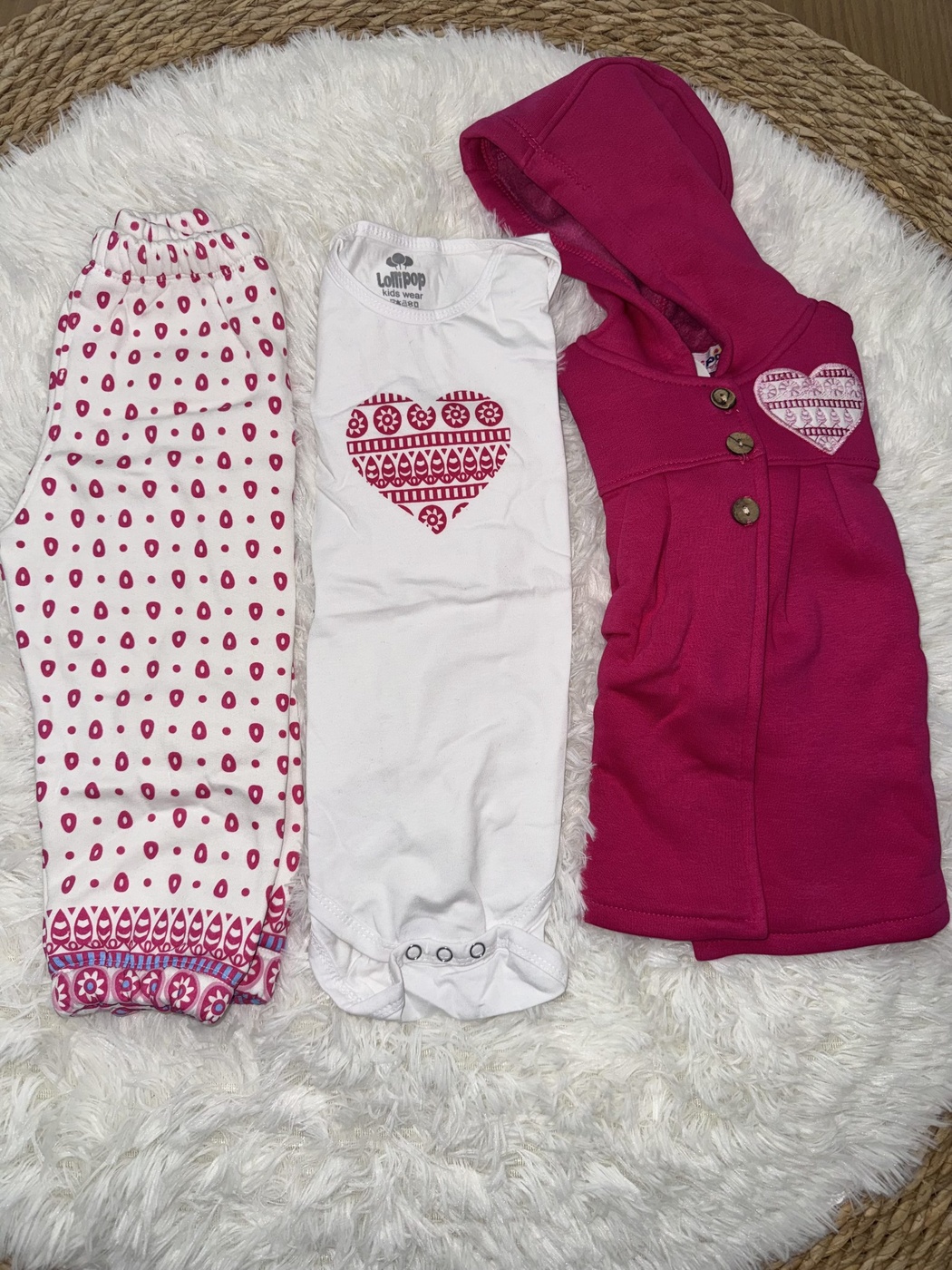 Pink Heart 3-Piece Set - Baby Girl (Heart Print Onesie)-24M
