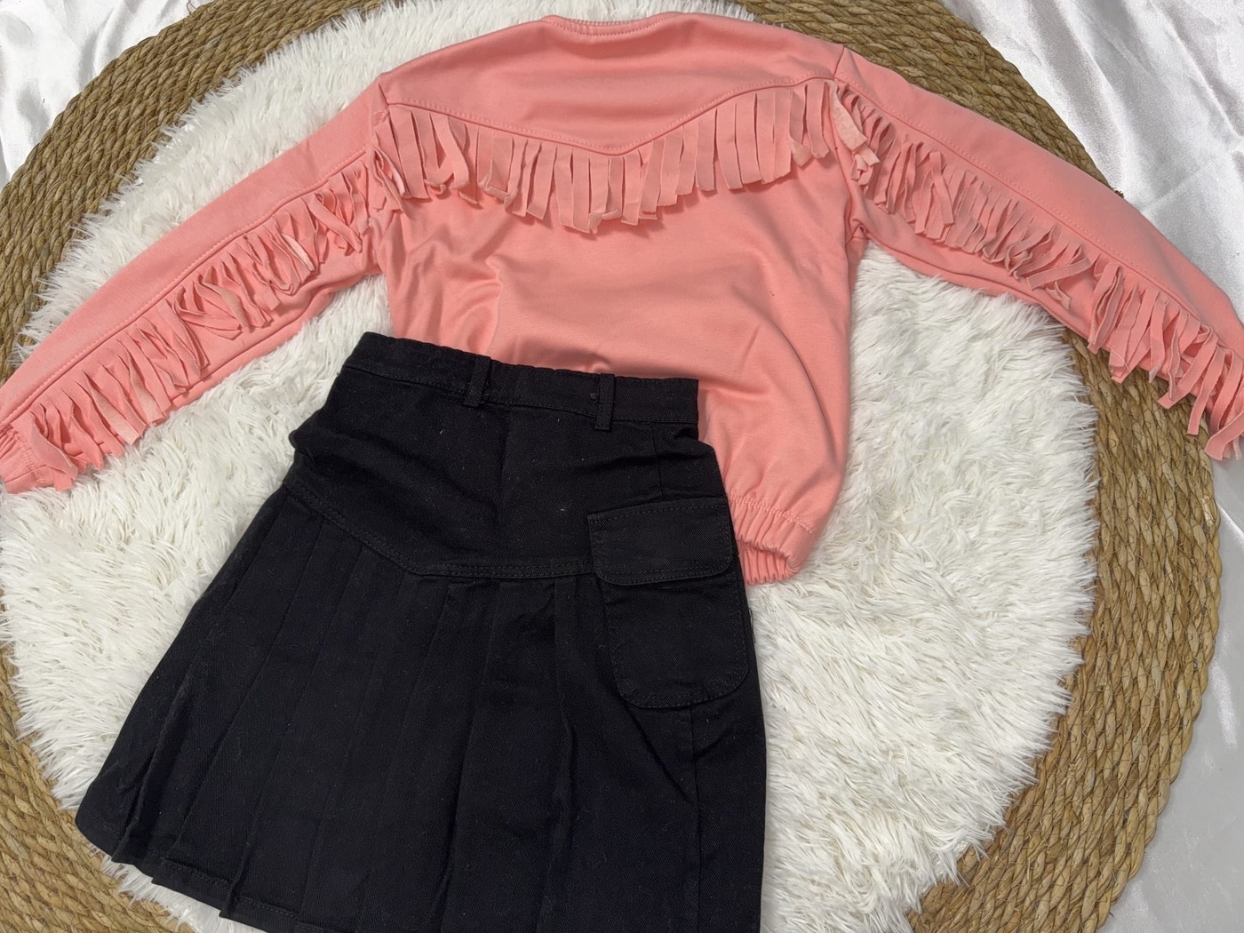 Happy Butterfly Fringe Set Peach - Girl (Black Pleated Skirt)-08