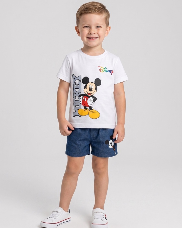 Mickey Mouse White Shorts Set - Boy (Front Character Graphic)