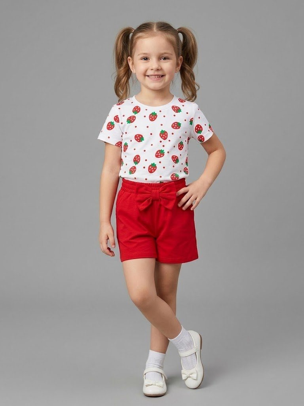 Strawberry Red Set - Girl (Bow Shorts)-10