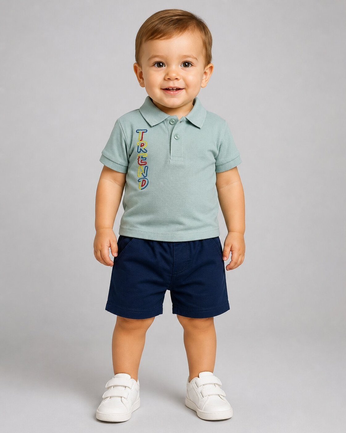 Lettered Light Blue Polo Shorts Set - Boy (Polo Collar)-6-9M