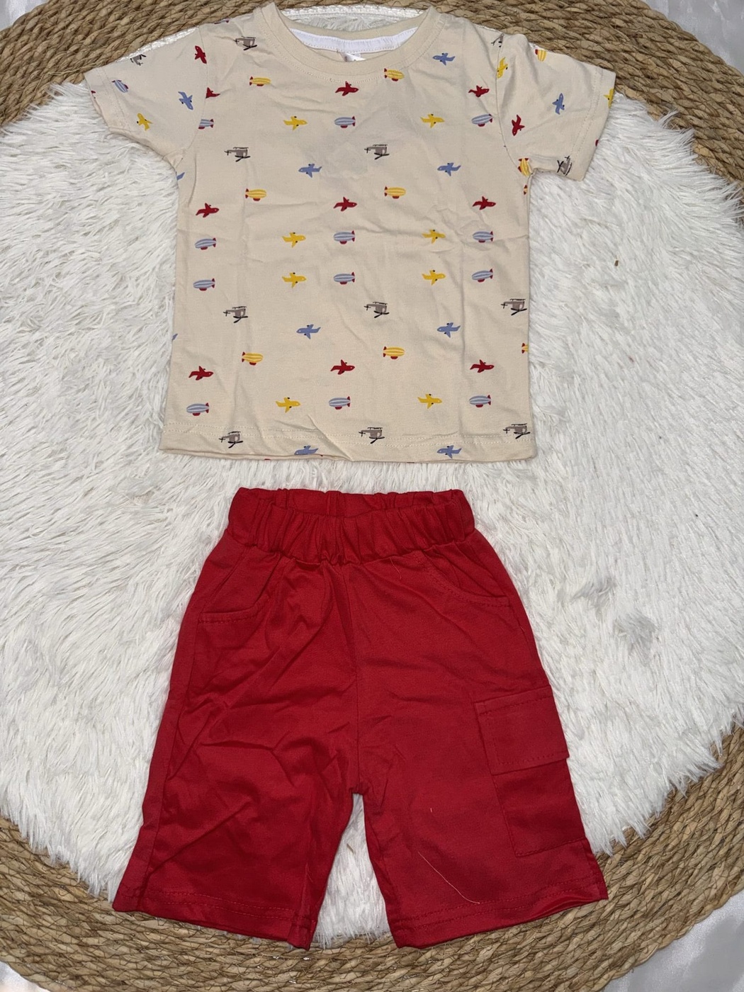 Airplane Red Shorts Set - Boy (Allover Motif Top)-03