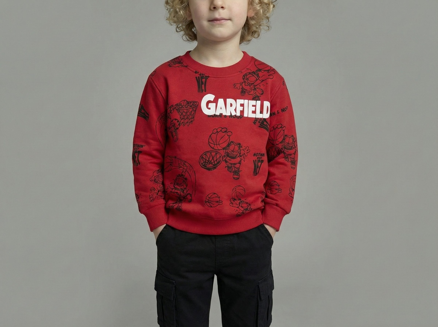 Garfield Sweatshirt Red - Boy (All Over Basketball Print)-08
