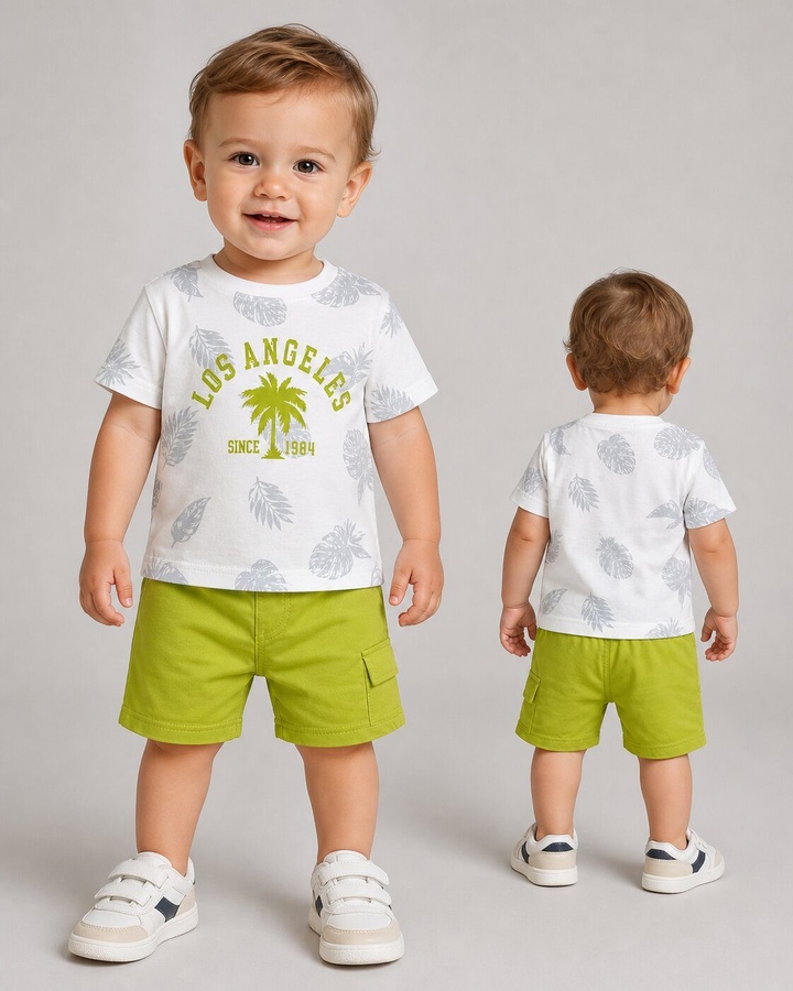 Los Angeles Lime Green Shorts Set - Boy (Palm Graphic)