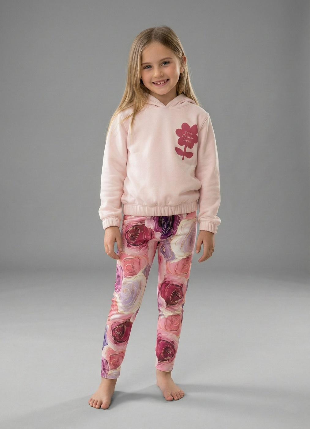 Love Flower Pink Set - Girl (Rose Pattern Pants)-14