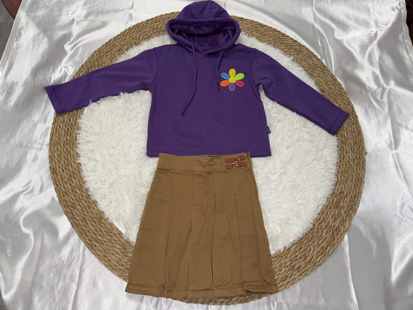 Wish Love Dream Hoodie Set Purple - Girl (Brown Buckle Skirt)-10