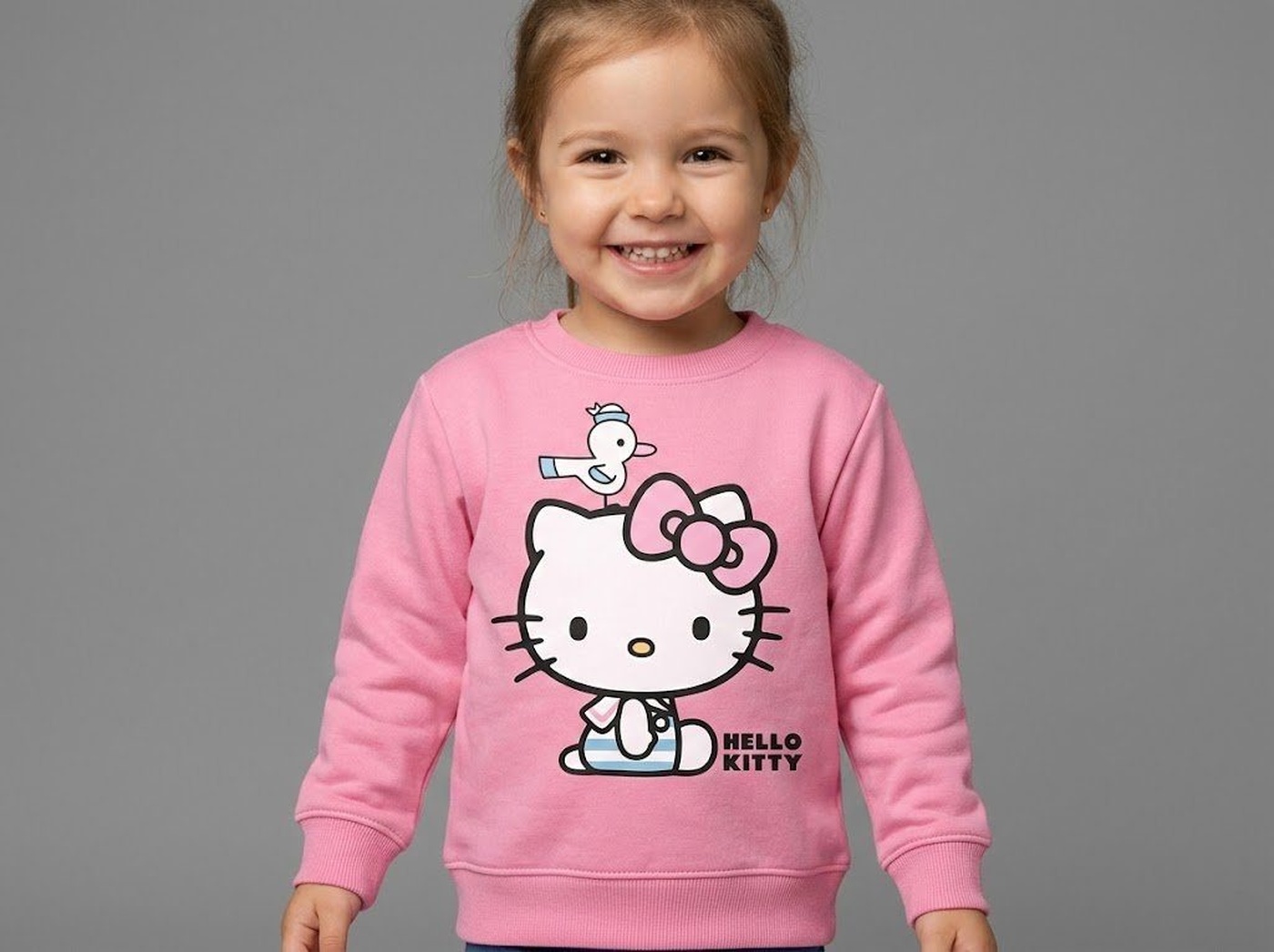 Hello Kitty Bird Sweatshirt Hot Pink - Girl (Sitting with Seagull)-08