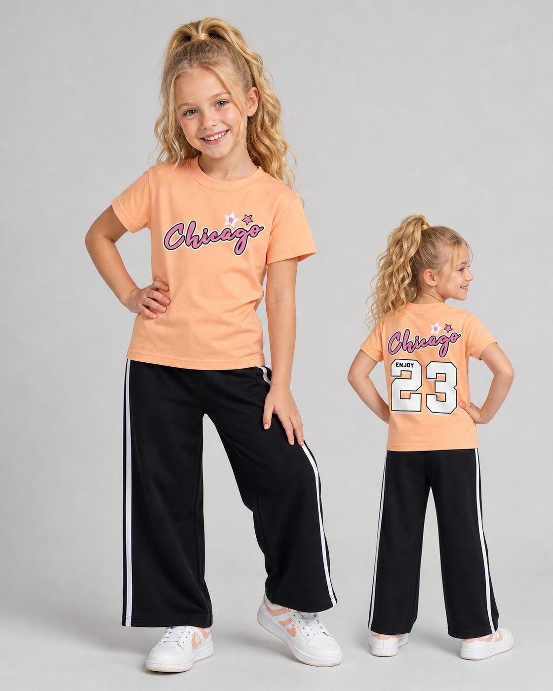 Chicago Orange and Black Set - Girl (Side Stripe Pants)-08