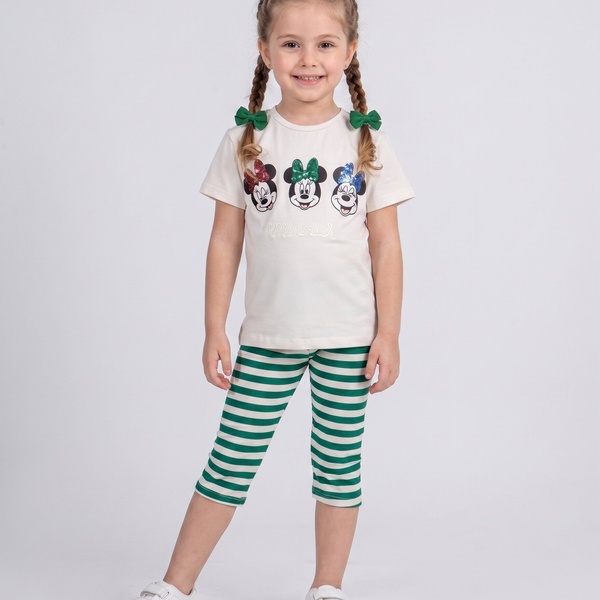 Minnie Mouse Beige Set - Girl (Striped Pants)