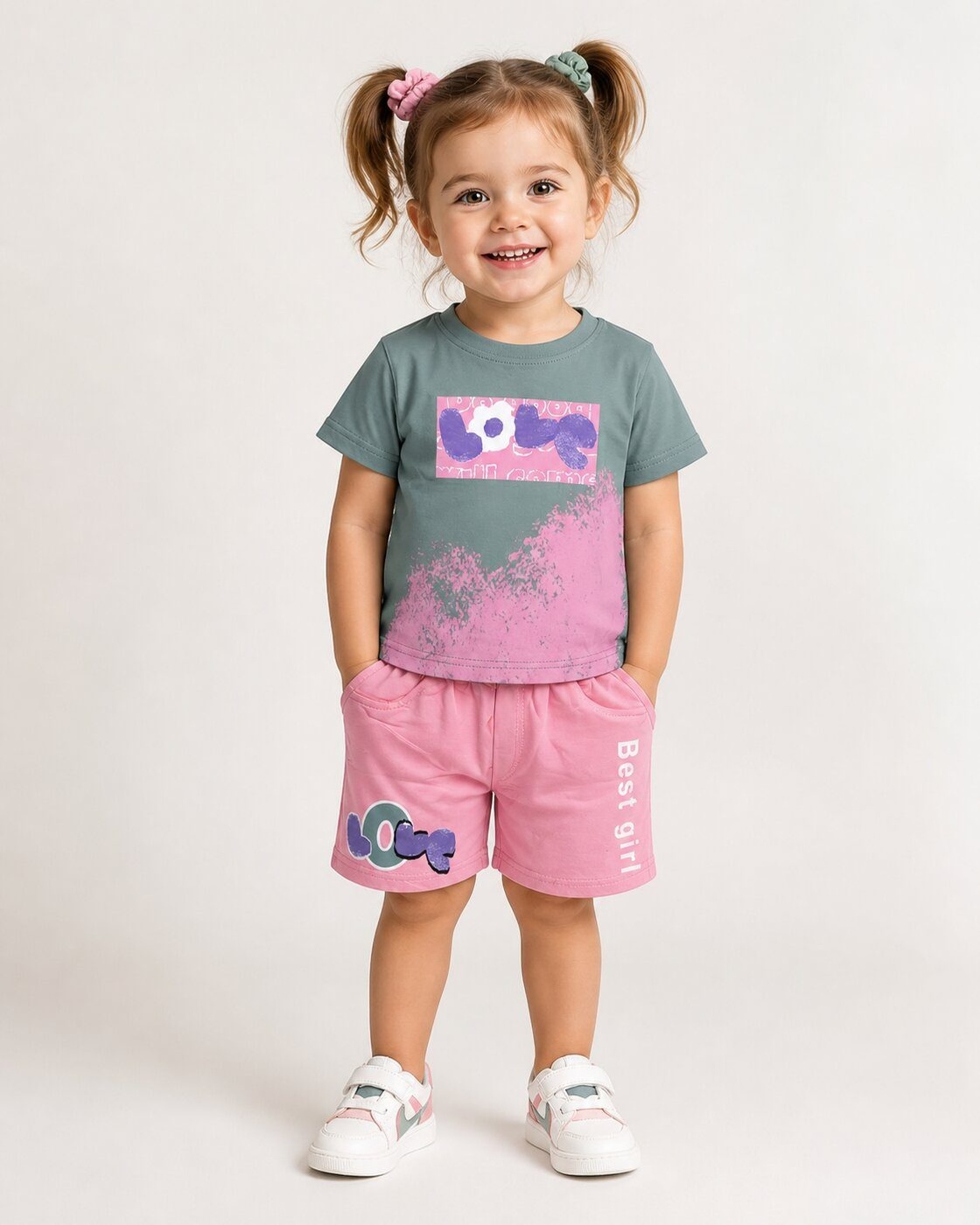 Best Girl Pink Shorts Set - Girl (Best Girl Text)-6-9M