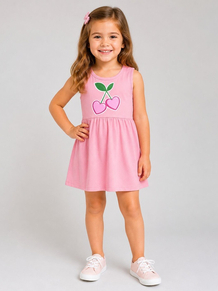 Brand Cherry Pink Dress - Girl (Front Cherry Graphic)