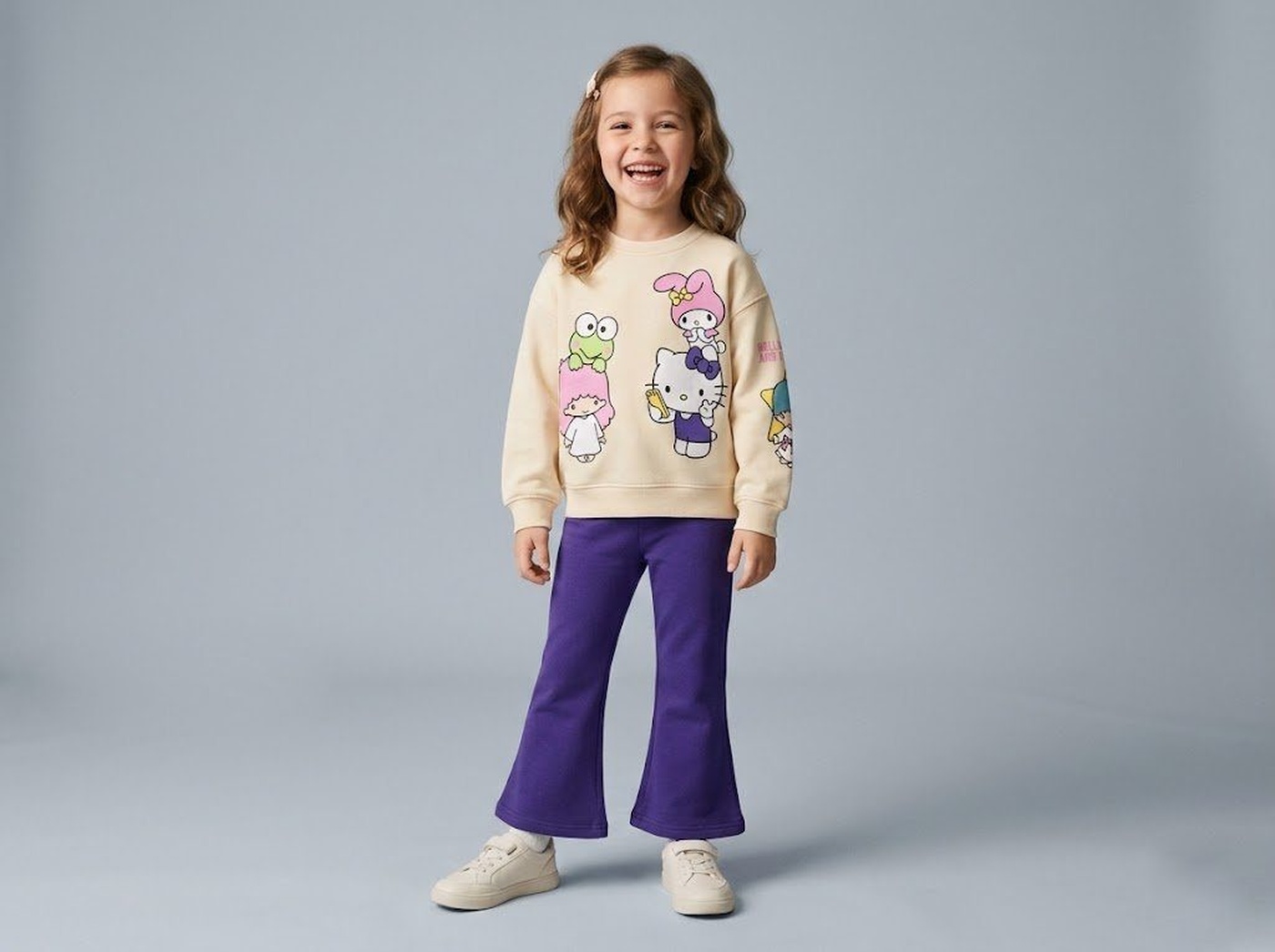 Sanrio Hello Kitty Set Cream & Purple - Girl (Flared Pants)-02