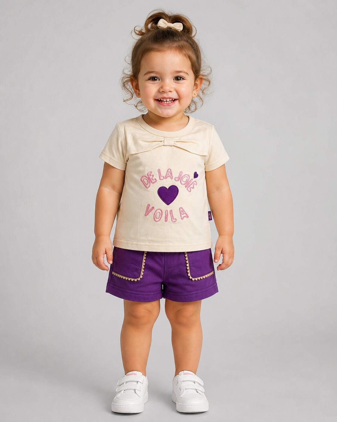 Voila Purple Shorts Set - Girl (Heart Graphic)-24M