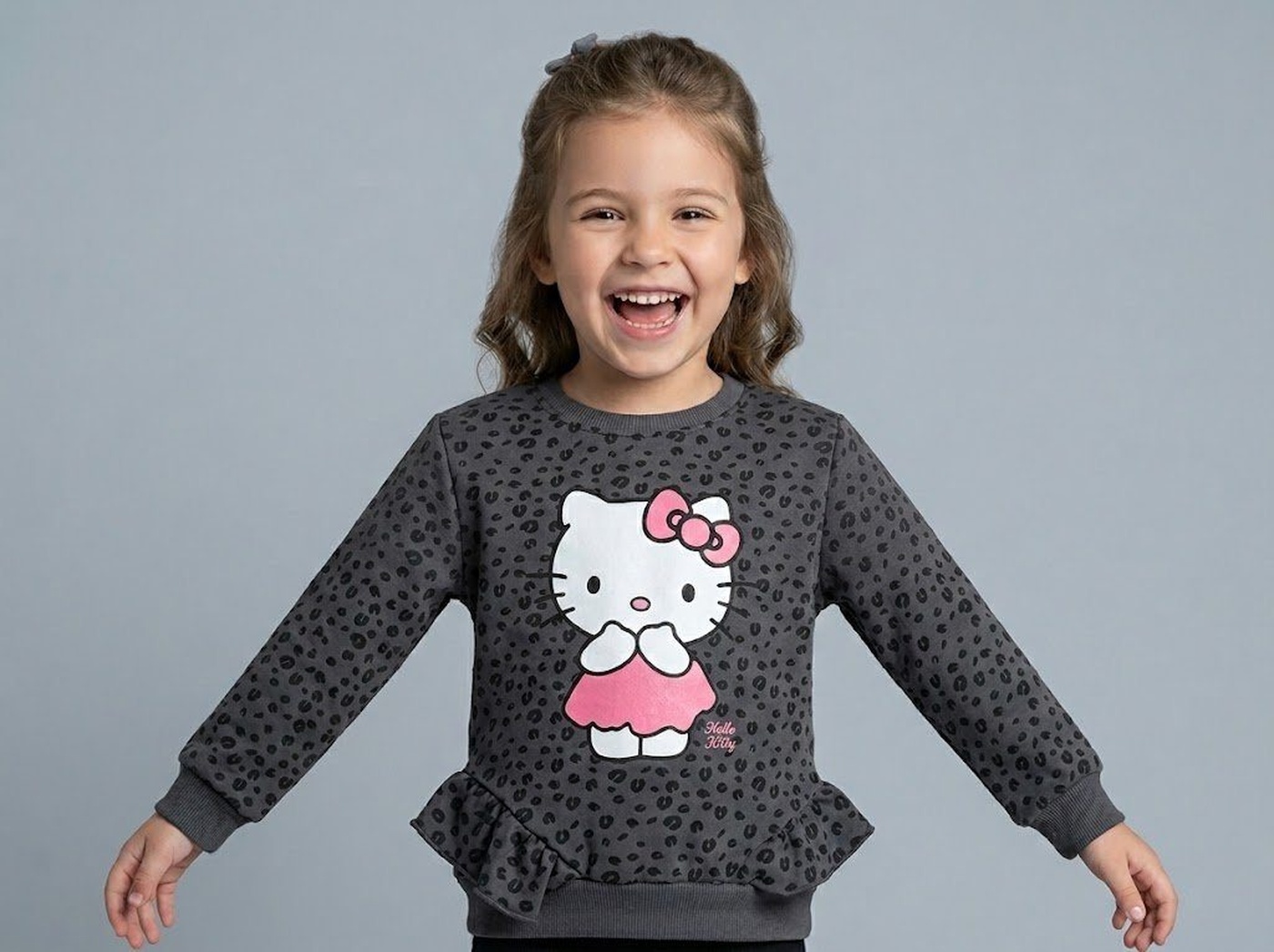 Hello Kitty Leopard Sweatshirt Dark Grey - Girl (All Over Spots)-10