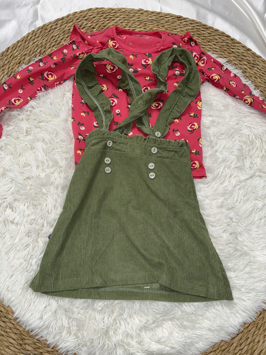 Rose Suspender Set Red - Girl (Olive Corduroy Bottom)-06
