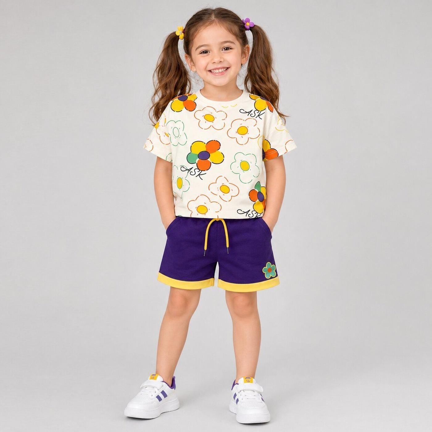 Floral White Shorts Set - Girl (Floral Top)-04