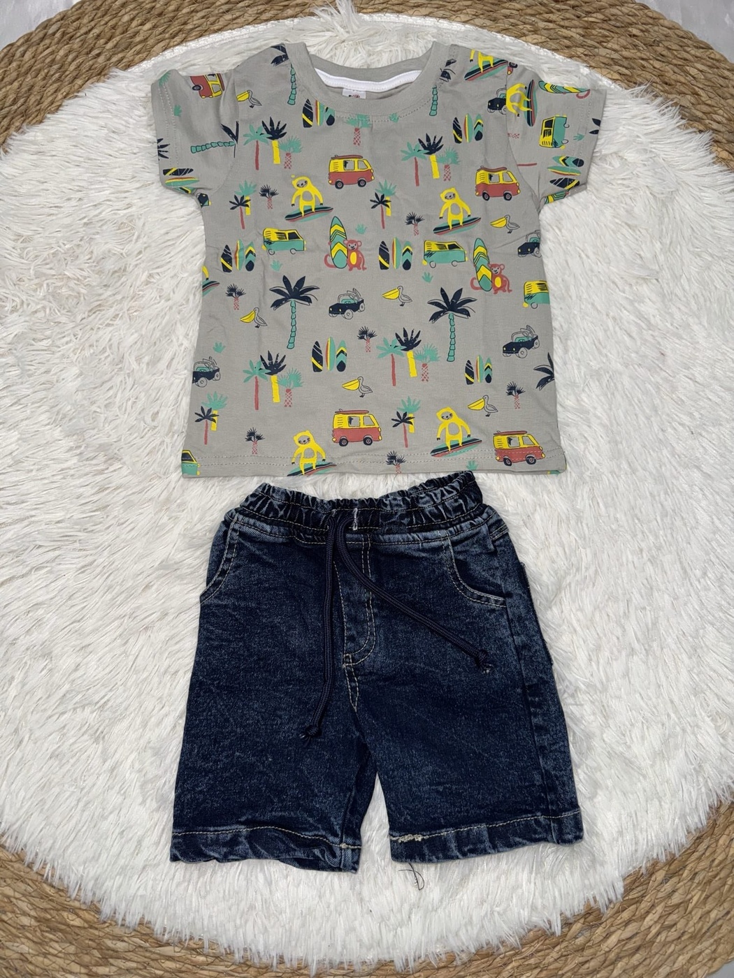 Travel Gray Shorts Set - Boy (Travel Motif Top)-9-12M