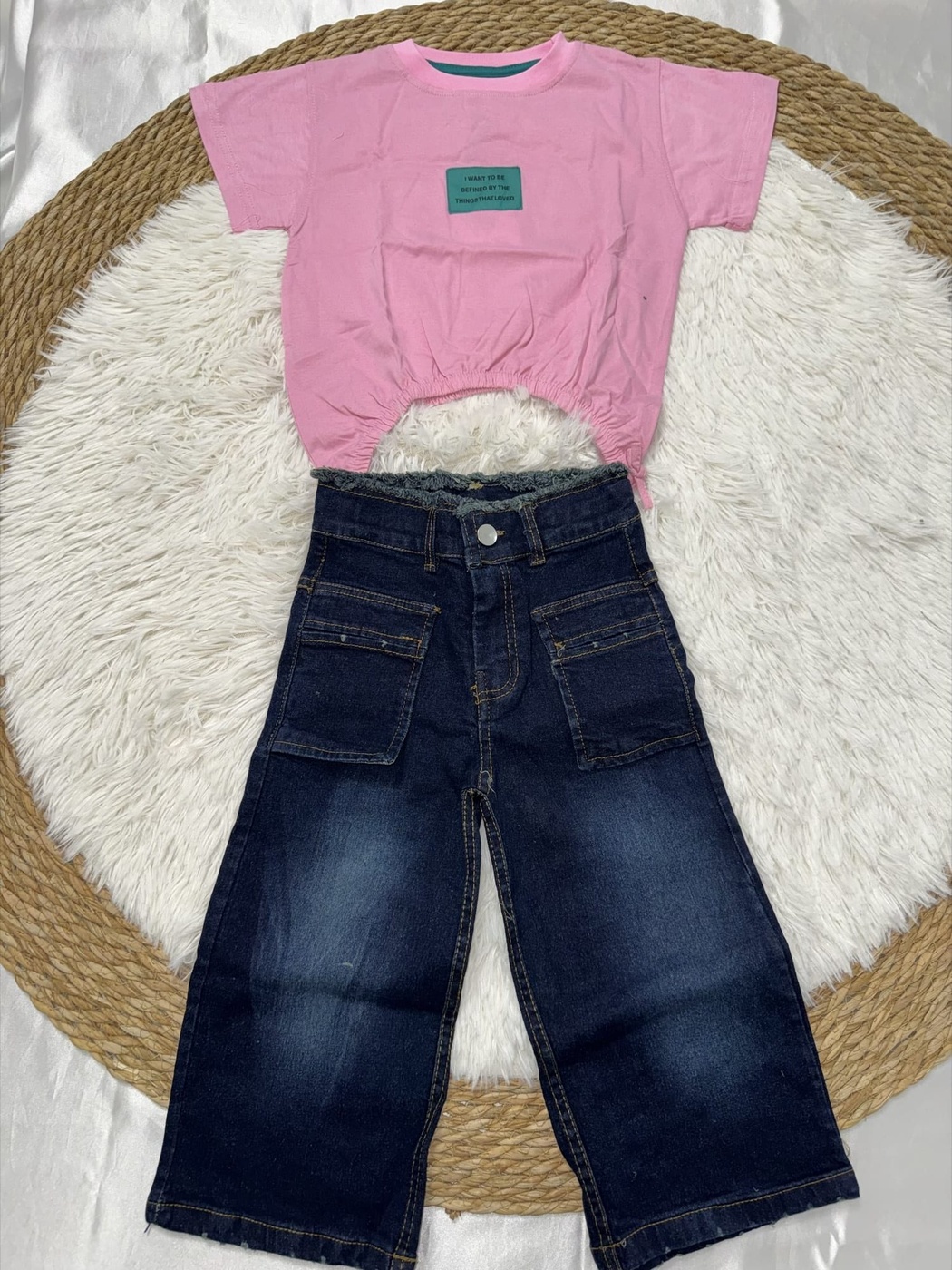 Pink Wide-Leg Jeans Set - Girl (Side Bows)-03