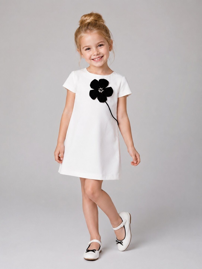 White Flower Dress - Girl (Black Flower)