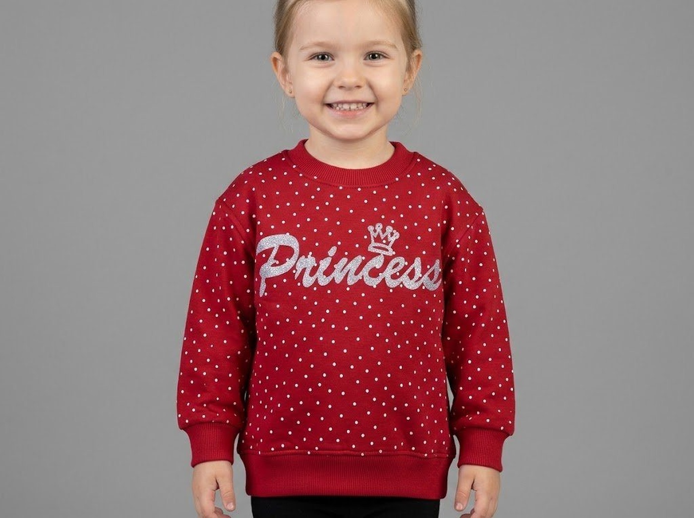 Princess Polka Dot Sweatshirt Red - Girl (Silver Glitter Text)-02