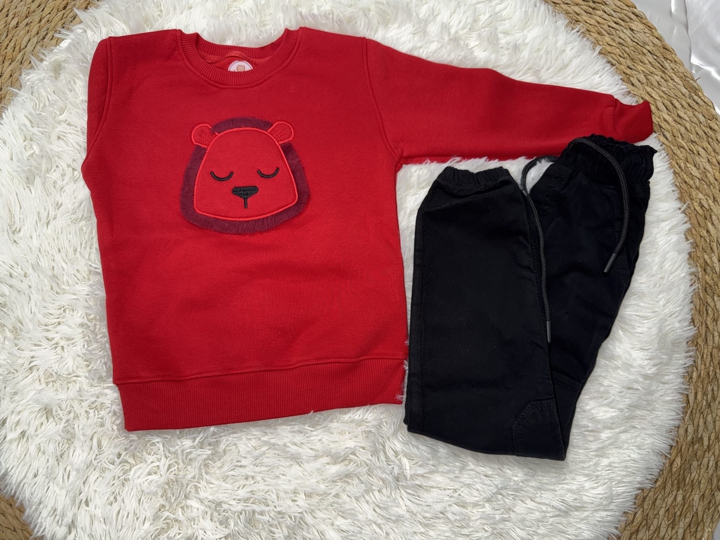Plush Lion Face Set Red - Boy (Black Cargo Pants)-08
