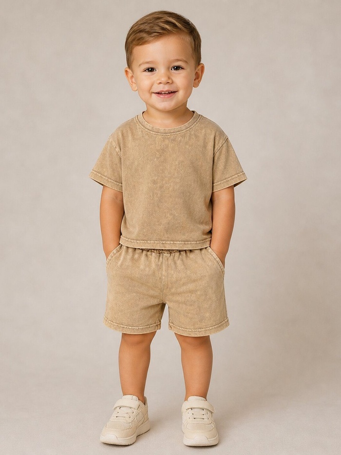Washed Beige Shorts Set - Boy (Tonal Set)