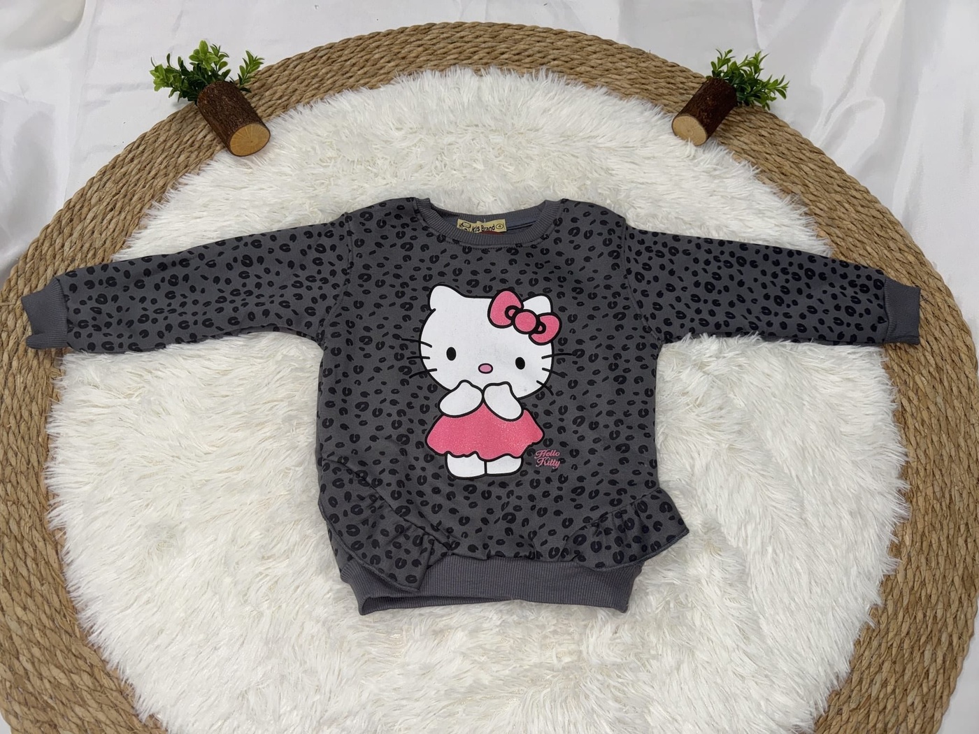 Hello Kitty Leopard Sweatshirt Dark Grey - Girl (All Over Spots)-10