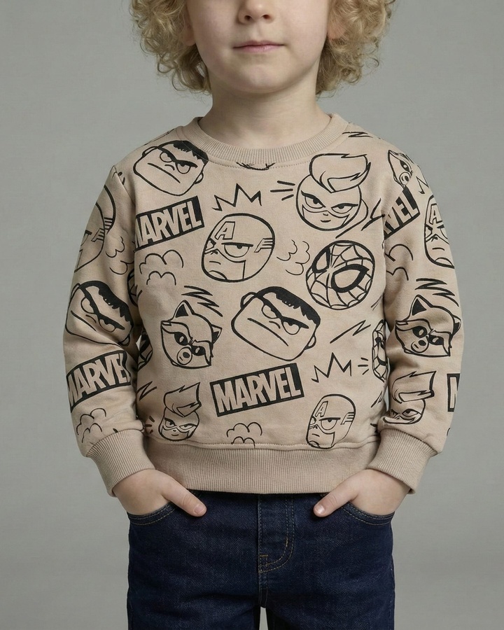Marvel Sketch Sweatshirt Beige - Boy (All Over Line Art)