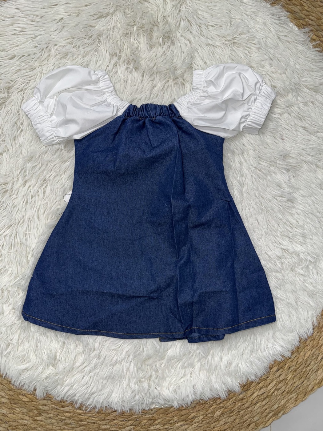 Navy Denim Dress - Girl (White Bow)-06