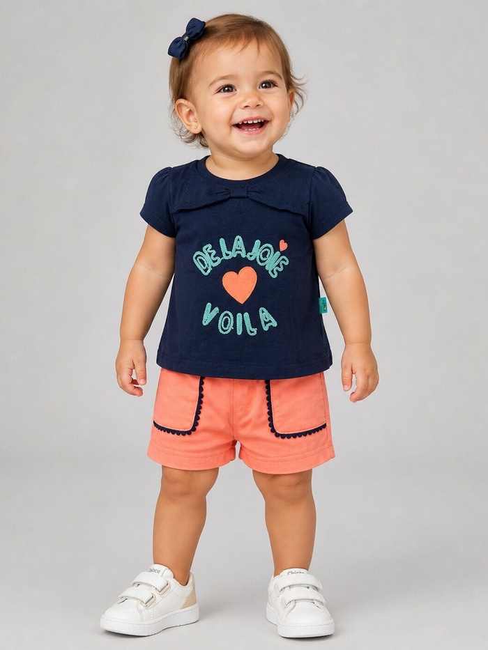 Voila Navy Shorts Set - Girl (Heart Graphic)