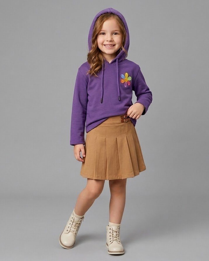 Wish Love Dream Hoodie Set Purple - Girl (Brown Buckle Skirt)