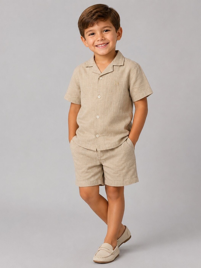Beige Short Set - Boy (Button Shirt)