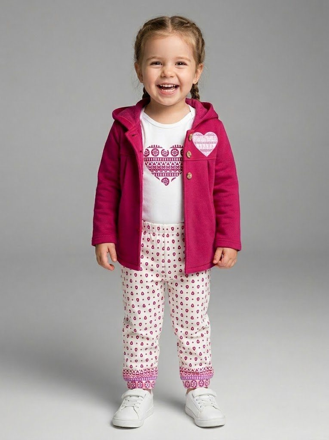 Pink Heart 3-Piece Set - Baby Girl (Heart Print Onesie)-24M
