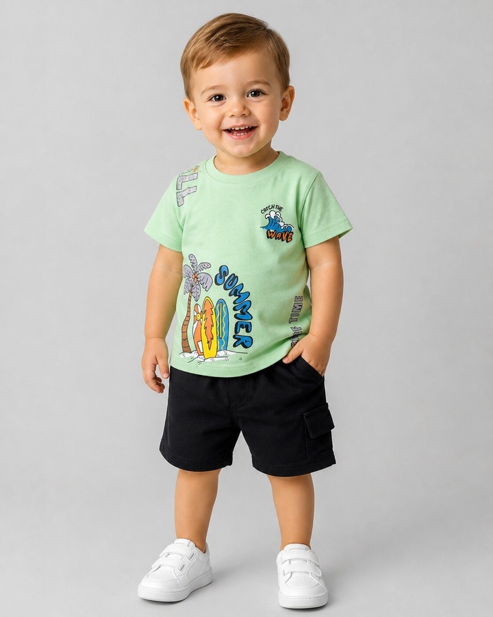 Summer Green Shorts Set - Boy (Surf Graphic)