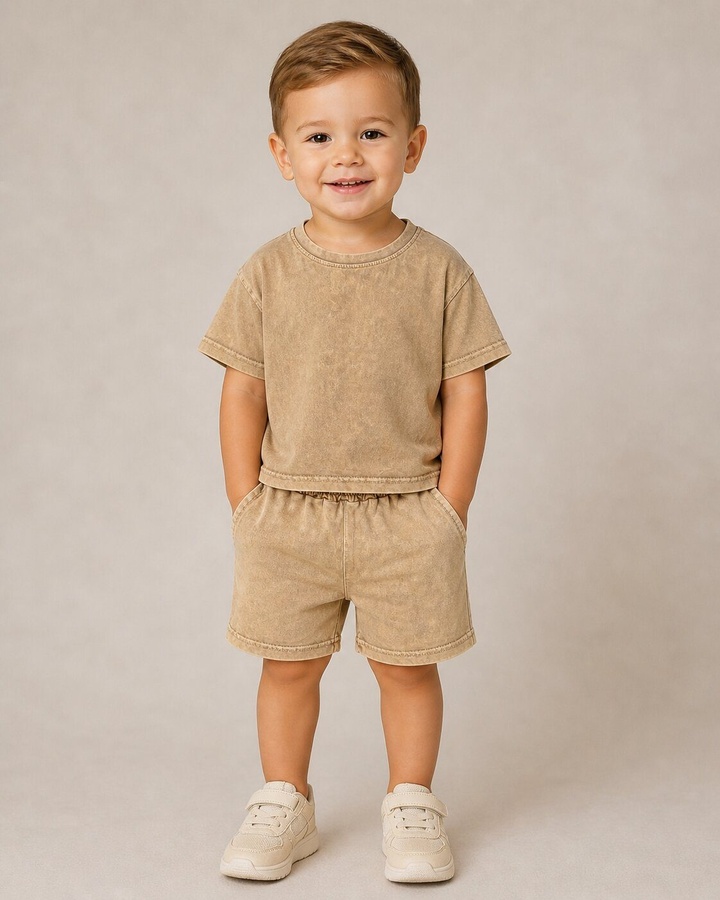 Washed Beige Shorts Set - Boy (Tonal Set)