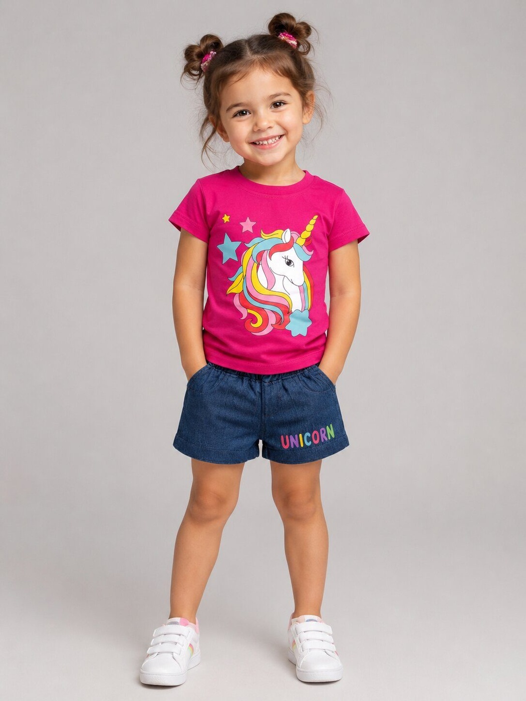 Unicorn Pink Shorts Set - Girl (Front Character Graphic)-01