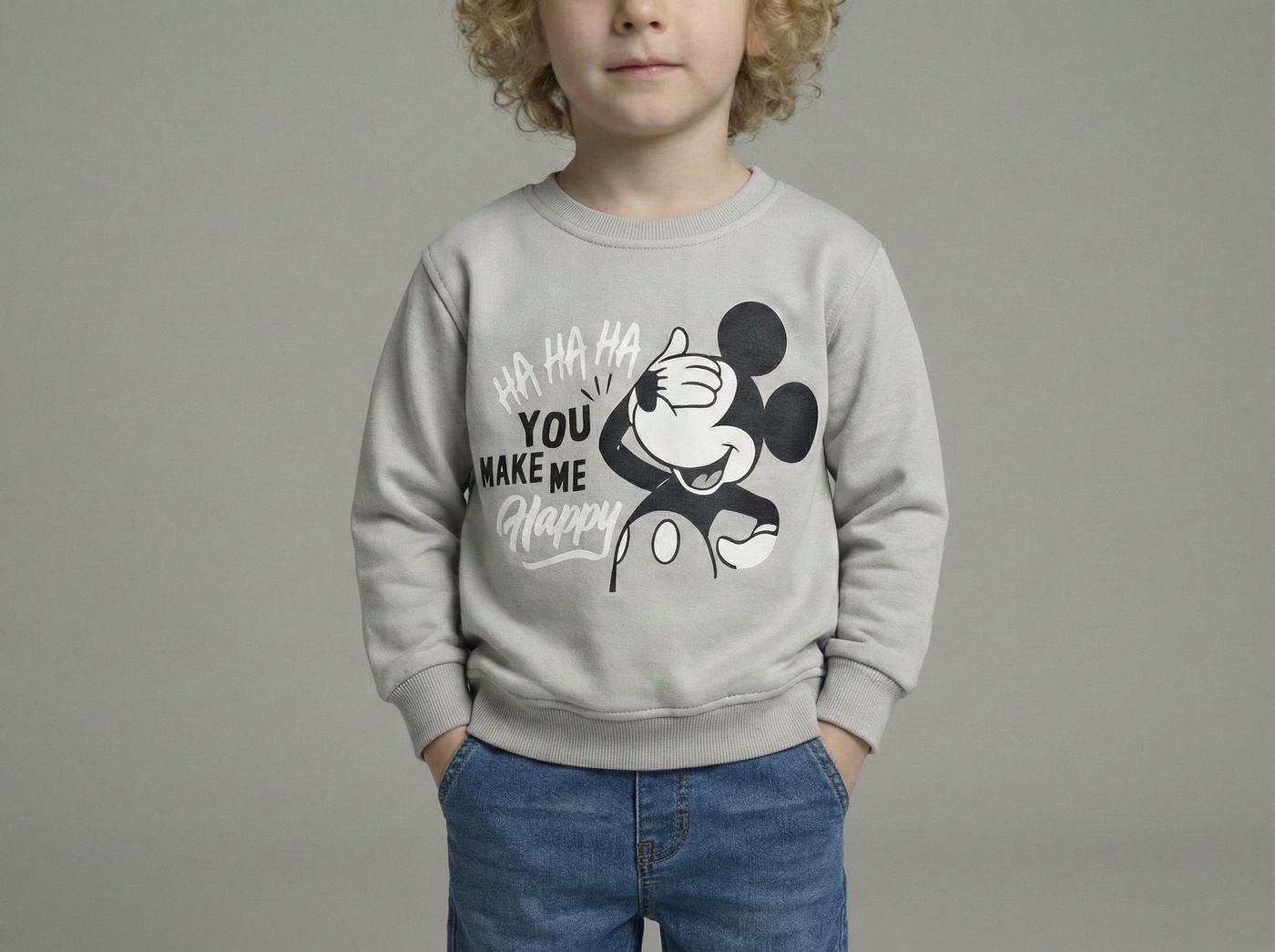 Mickey Mouse Sweatshirt Light Grey - Boy (Covering Eyes Graphic)-04