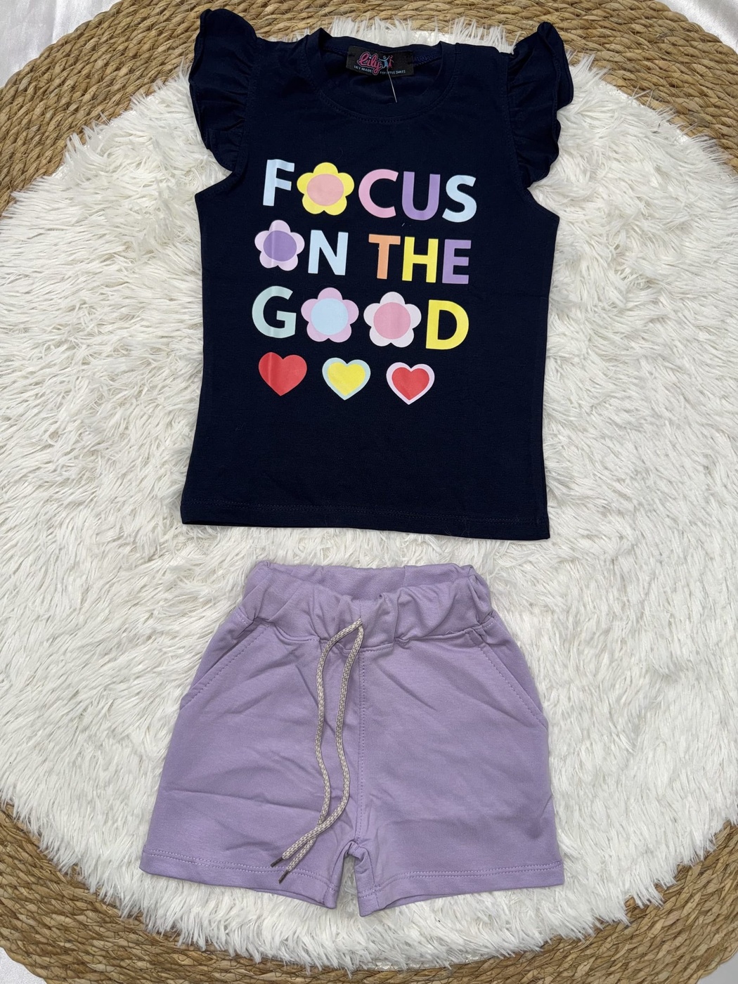 Focus Good Navy Shorts Set - Girl (Text Graphic)-05